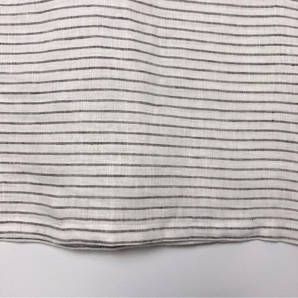 thesalting 100% Linen Striped White and Black Flap Pocket Minimalist Modern Top - Picture 10 of 13